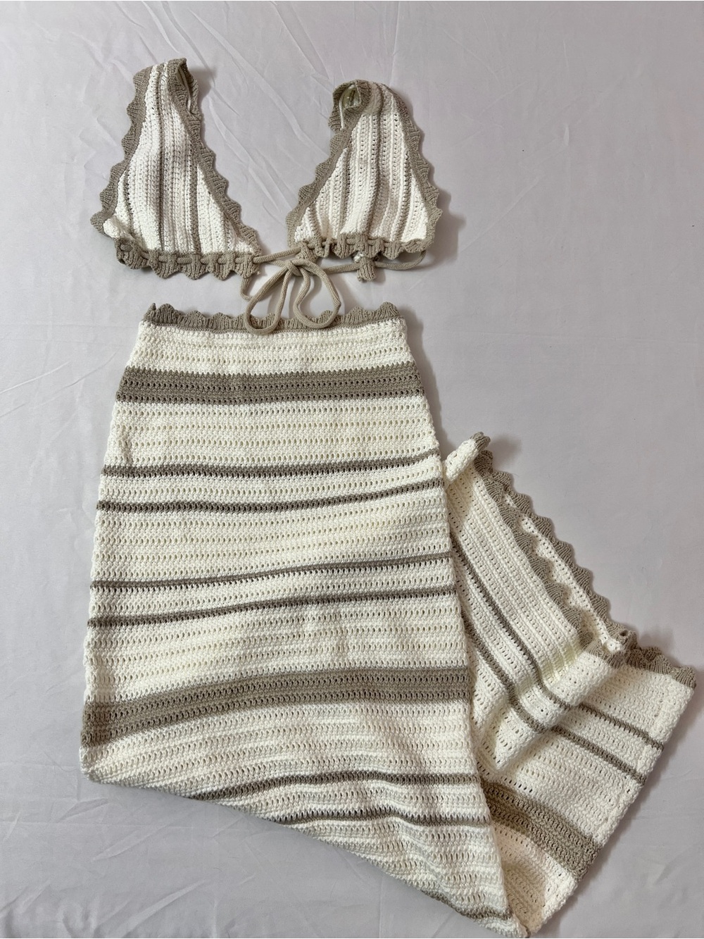 Meshki Crochet Knit Bralette Tie Top + Maxi Skirt Set